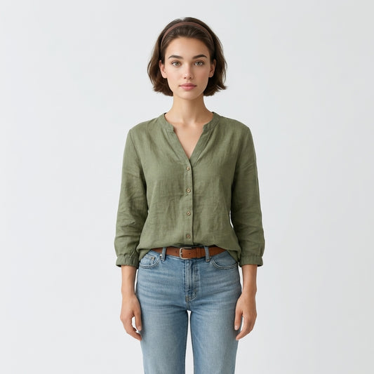 Green Linen Blouse