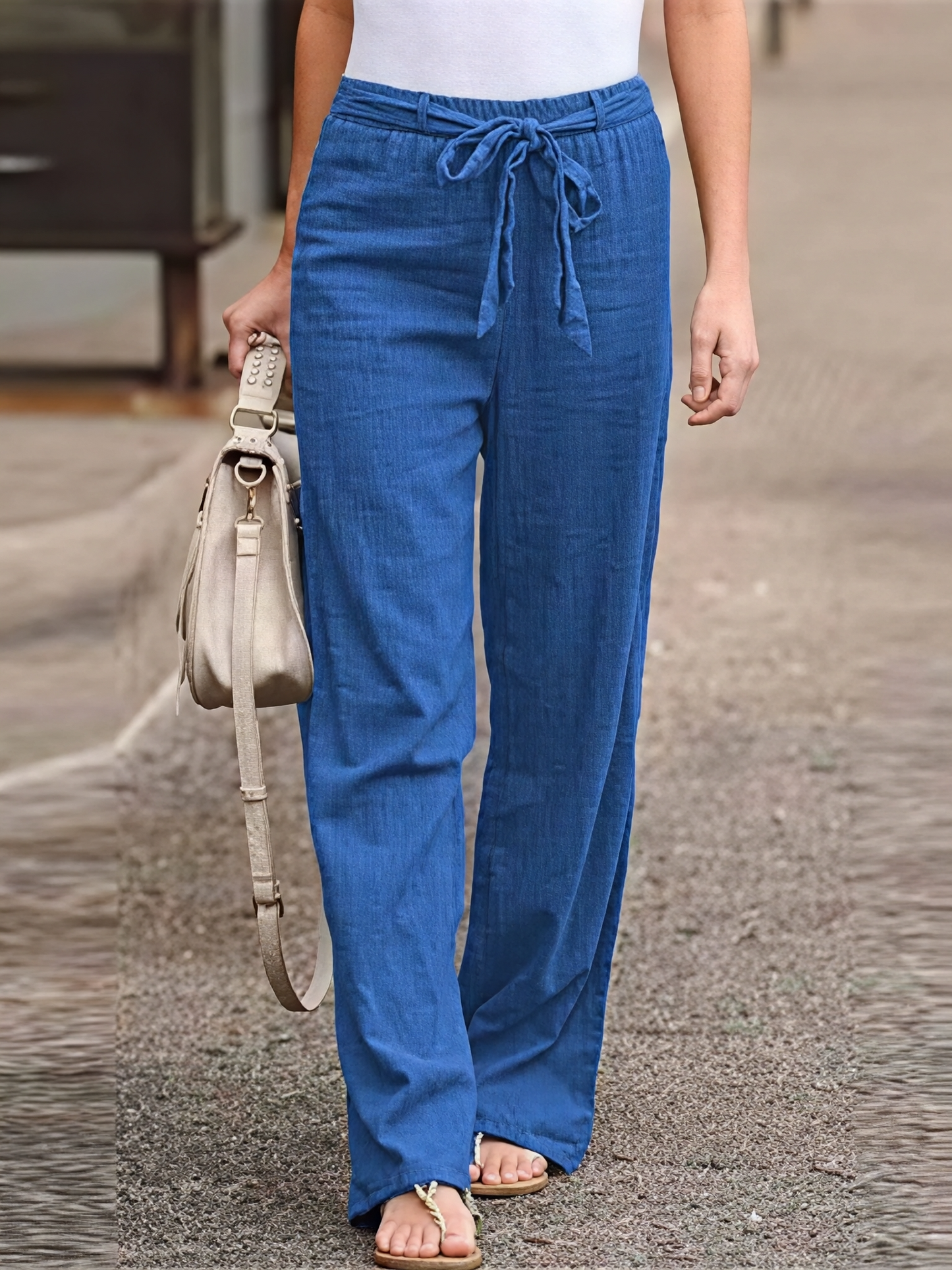 Women's Pants with Tied Belt