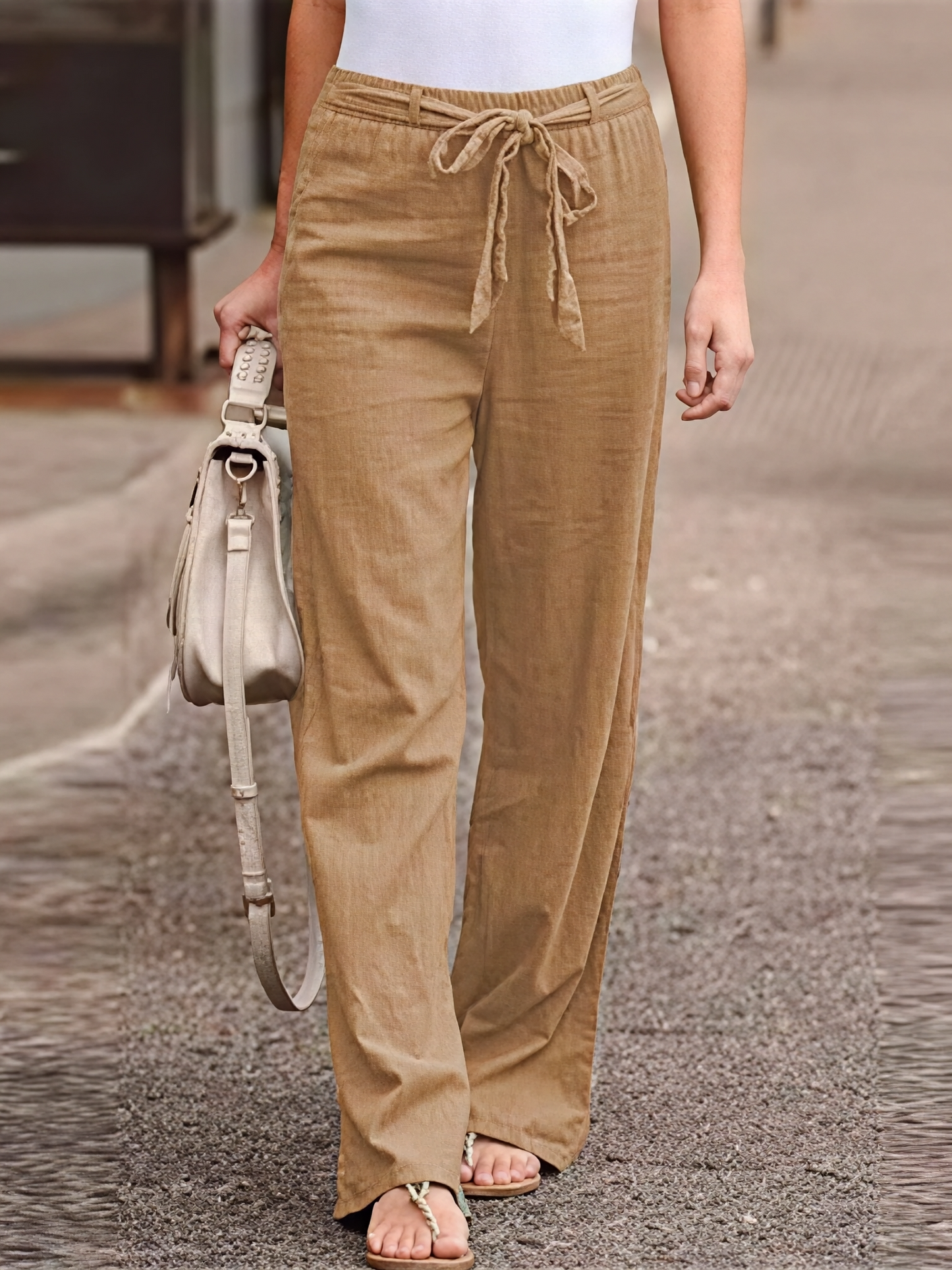 Women's Pants with Tied Belt